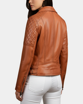Women Cross Zip Biker Leather Jacket Claudia Celestial Cognac